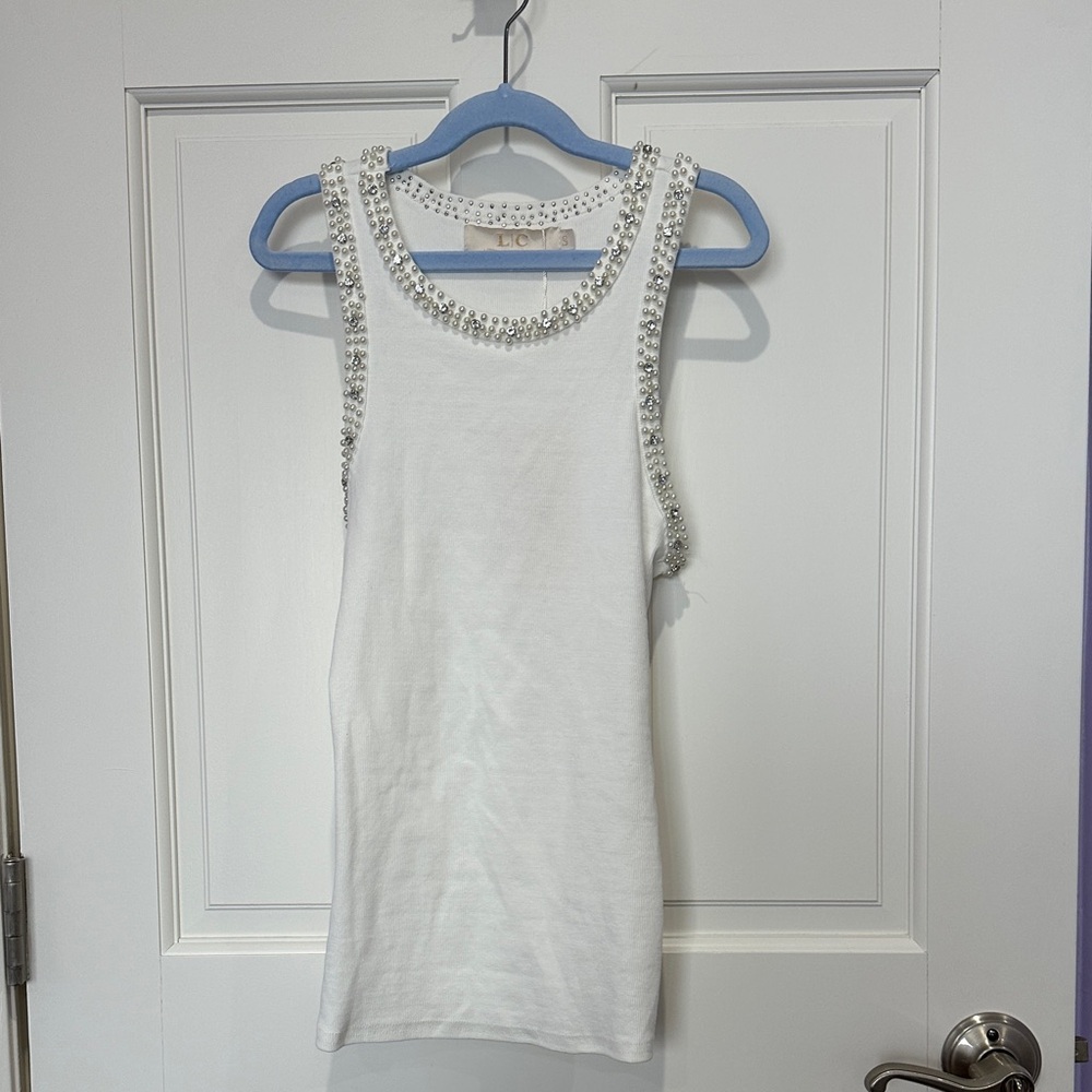 Embellished White Tank Top